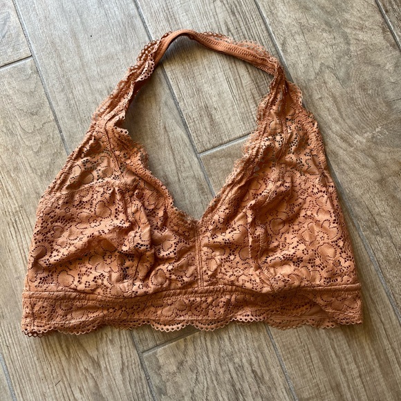 AERIE orange floral lace halter top bralette - Picture 2 of 7